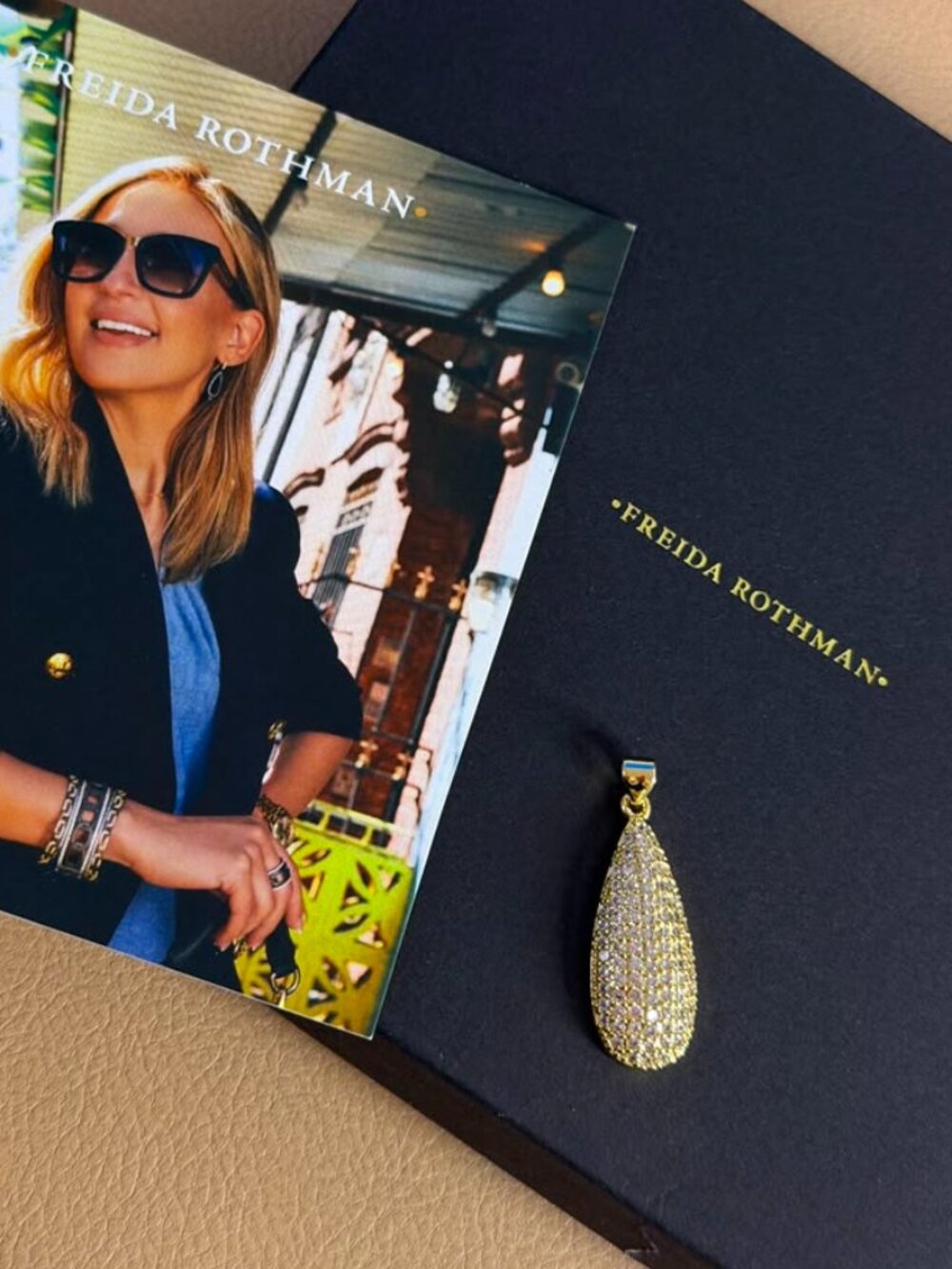 FREIDA ROTHMAN VAULT - Gold Teardrop with Clear Stones Pendant